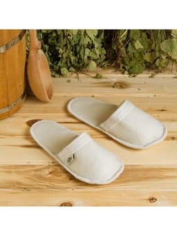 Тапочки для бани, полиэфир 70%, шерсть 30%, белые, «Добропаровъ»