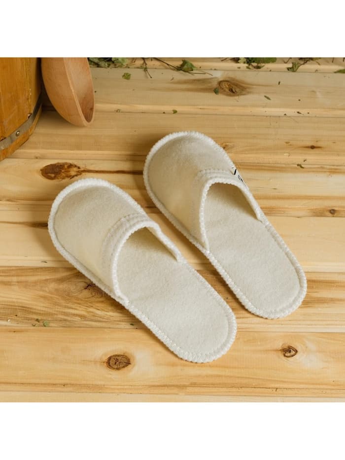 Тапочки для бани, полиэфир 70%, шерсть 30%, белые, «Добропаровъ»