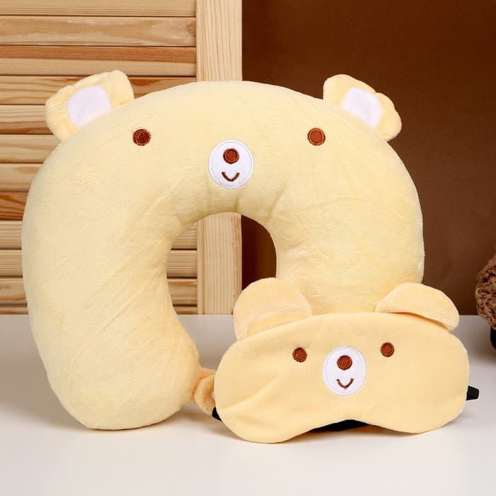 Подушка для путешествий на шею «Мишка», с маской для сна