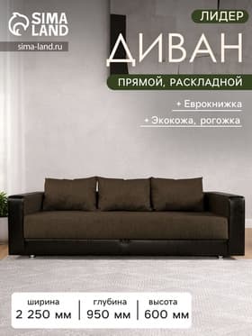 Диван прямой «Лидер», механизм еврокнижка, обивка рогожка/экокожа, цвет кофе/солнечный тёмно - коричневый