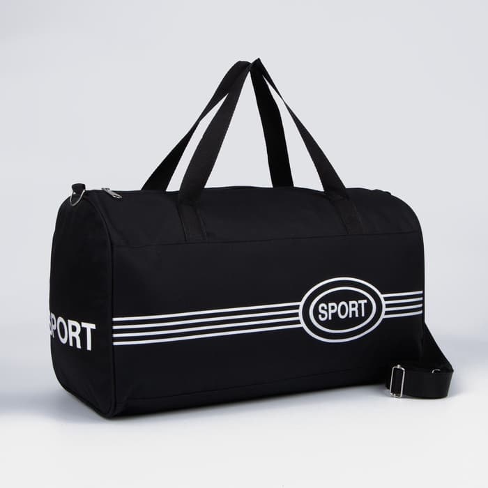 Сумка спортивная на молнии, длинный ремень, средний размер, чёрная