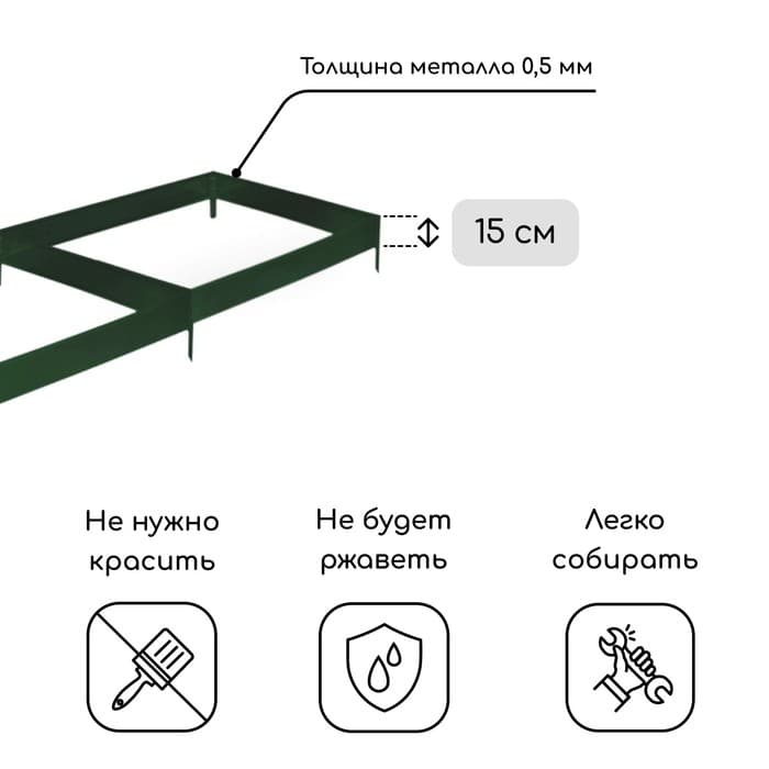 Грядка оцинкованная, 295×100×15 см, тёмно-зеленая, Greengo