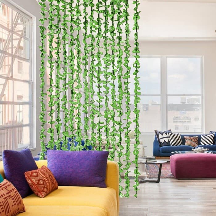 Штора - занавеска декоративная «Листики», 90×164 см, 12 нитей, зелёная