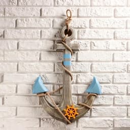 Декор настенный, панно «Якорь интерьерный с веревкой и штурвалом», 60×44 см