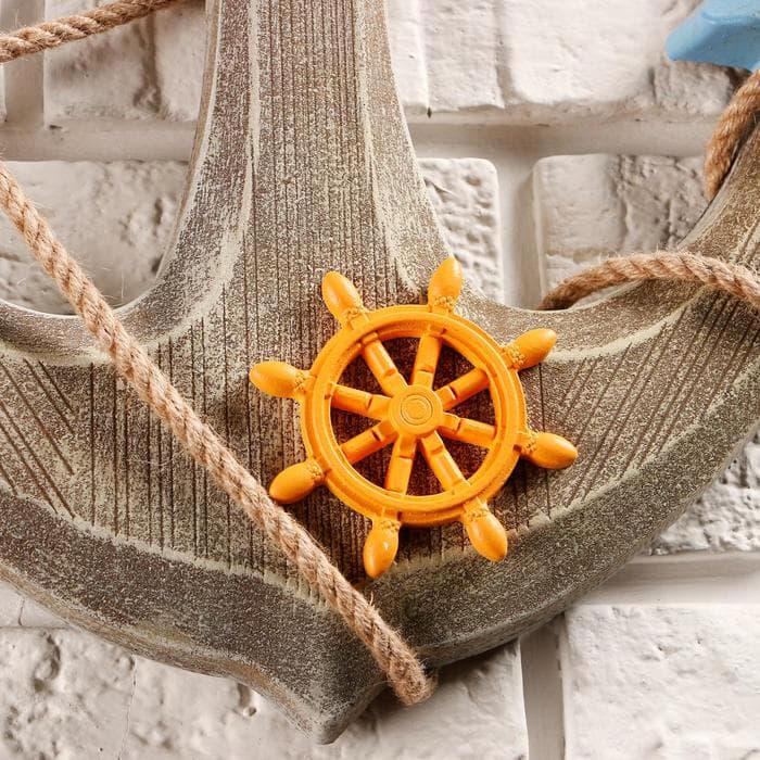 Декор настенный, панно «Якорь интерьерный с веревкой и штурвалом», 60×44 см