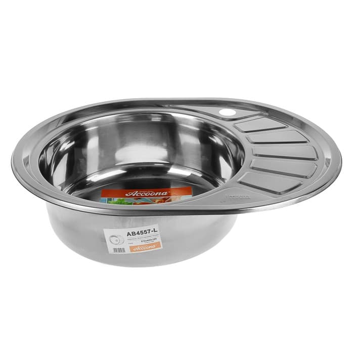 Мойка кухонная Accoona AB4557-L, врезная, левая, толщина 0.6 мм, 570×450×165 мм, глянец