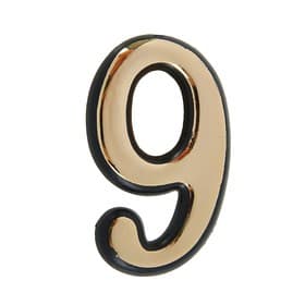 Цифра дверная 9, пластиковая, цвет золото, клеевая основа