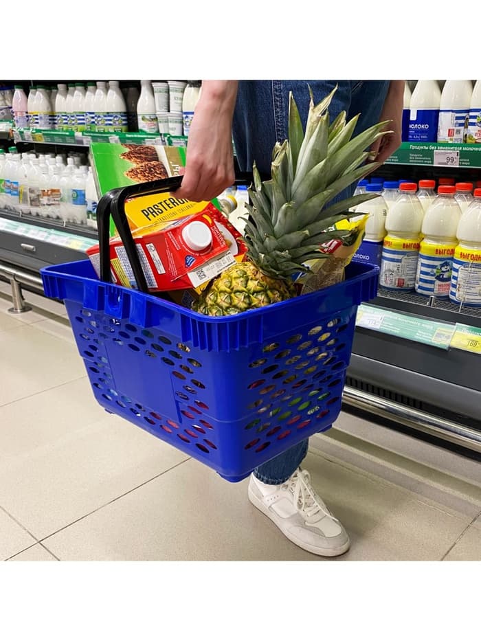 Корзина покупательская пластиковая, 20 л, 2 пластиковые ручки, синяя