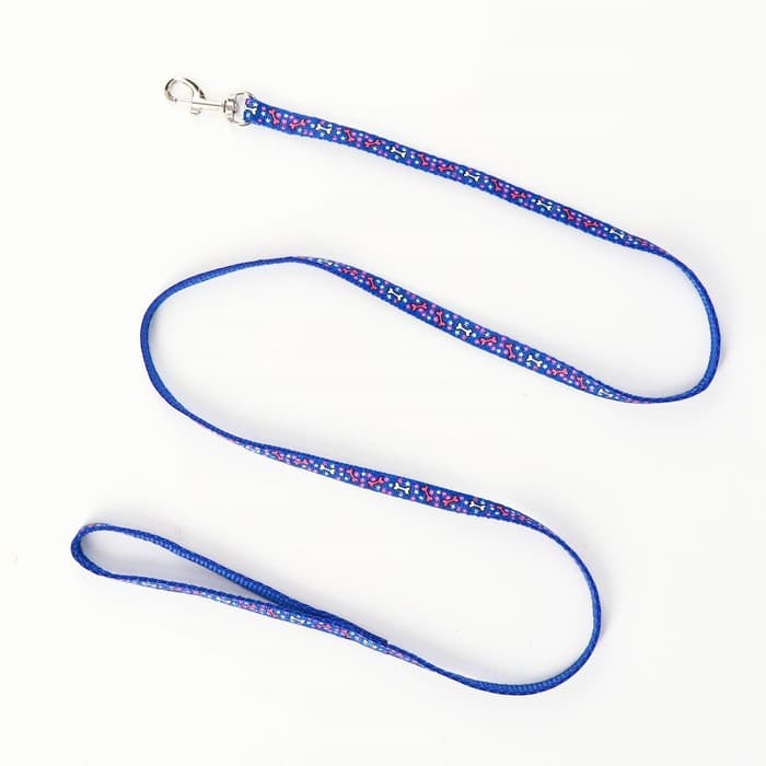 Шлейка с поводком «Звёздные косточки», 23-35 с, ширина 1 см, поводок 120 см, синяя