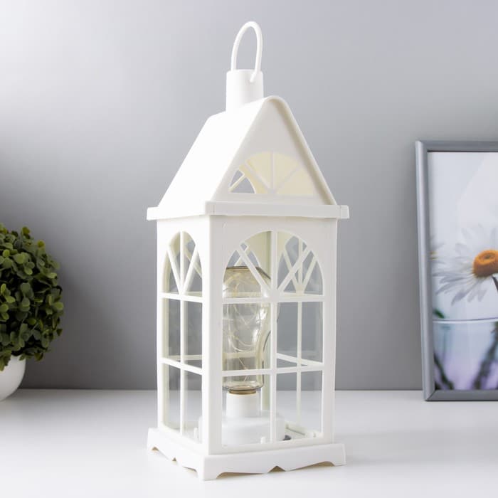 Ночник «Фонарь-домик», белый, от батареек 3ААА 35×13.5×13.5 см RISALUX