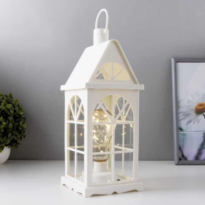 Ночник «Фонарь-домик», белый, от батареек 3ААА 35×13.5×13.5 см RISALUX