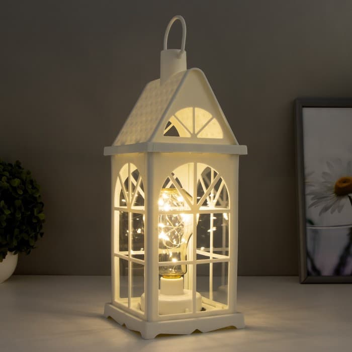 Ночник «Фонарь-домик», белый, от батареек 3ААА 35×13.5×13.5 см RISALUX