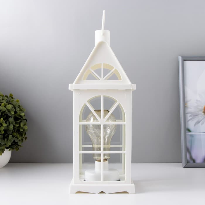 Ночник «Фонарь-домик», белый, от батареек 3ААА 35×13.5×13.5 см RISALUX