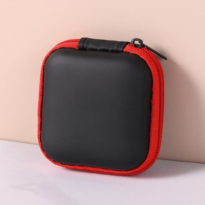 Футляр для наушников, квадратный, мат. верха: экокожа, 80×80×30 мм, черный