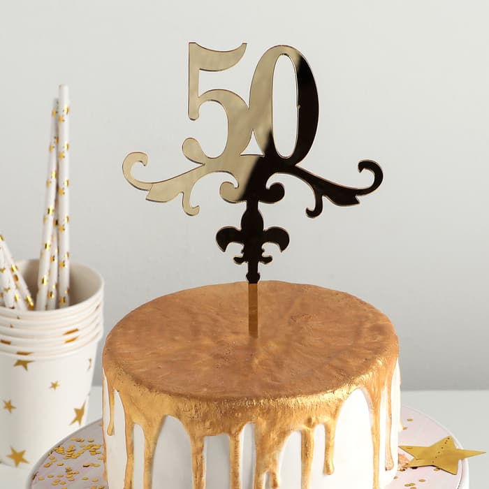 Топпер для торта 50, 13×18 см, пластик, золотистый