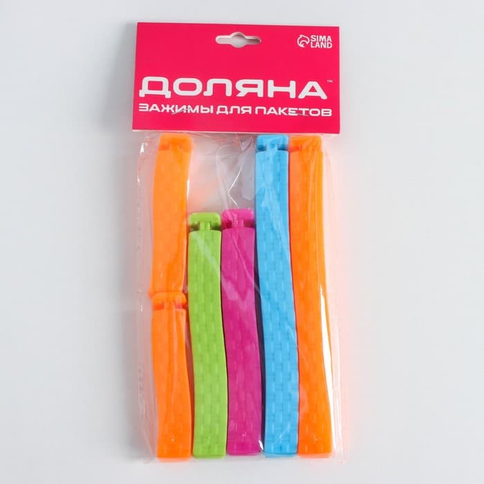 Зажимы для пакетов Доляна, 14/11/7 см, 6 шт., цвет МИКС