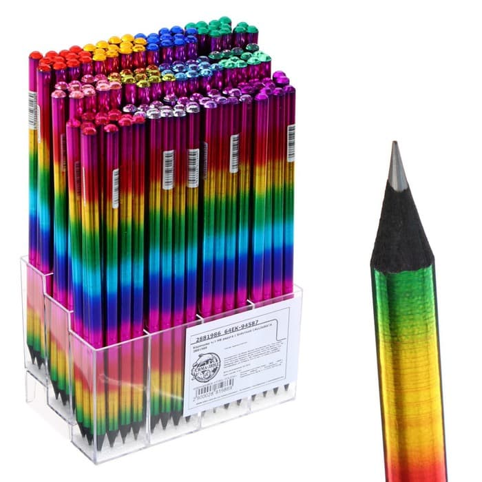 Карандаш чернографитный «Радуга», НВ, круглый, деревянный, голографический корпус, со стразой