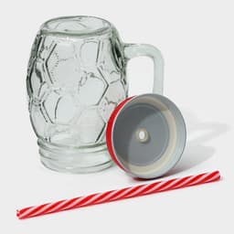 Кружка Доляна «Мяч», 500 мл, с крышкой и трубочкой, стекло, МИКС