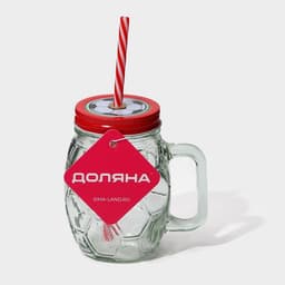 Кружка Доляна «Мяч», 500 мл, с крышкой и трубочкой, стекло, МИКС
