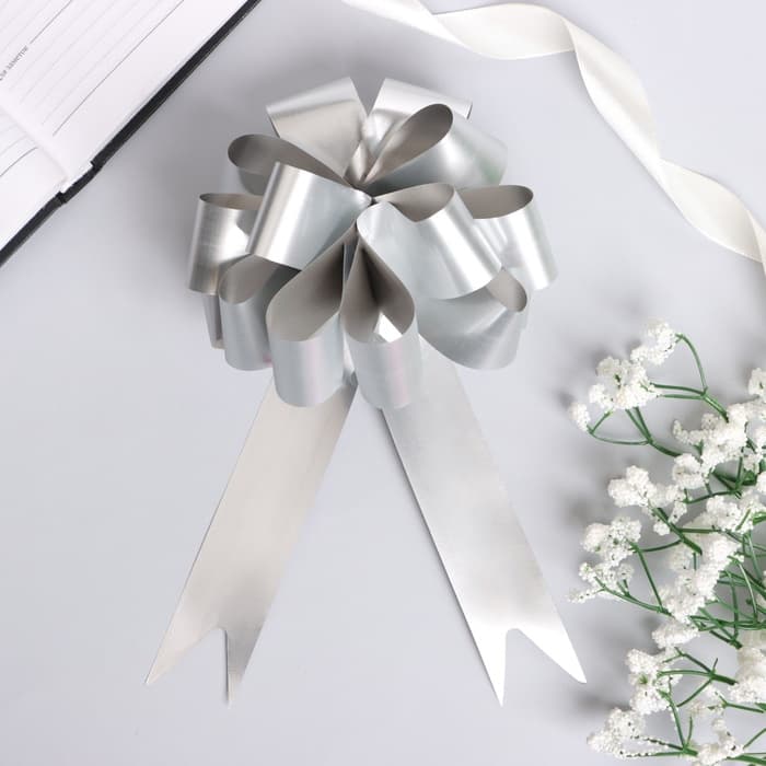 Подарочный Бант - шар №3 простой серебряный, для упаковки подарков