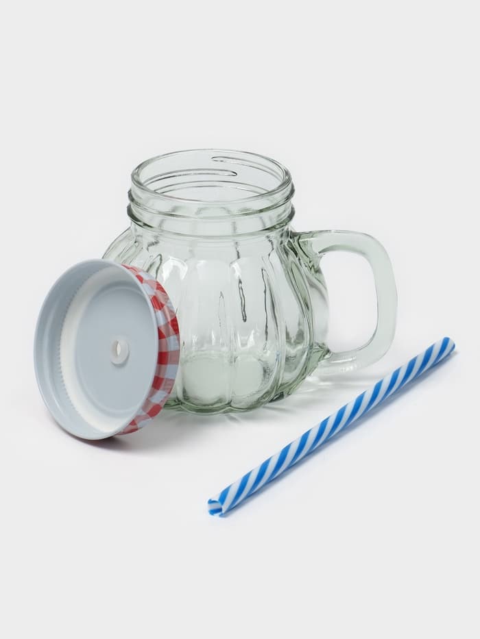 Кружка Доляна «Тыковка», 400 мл, 12.5×10 см, стекло, с крышкой и трубочкой, МИКС