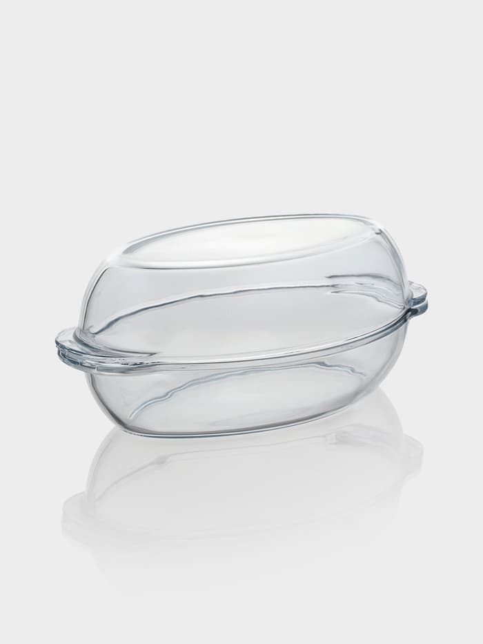 Утятница Paşabahçe Borcam, 2 л, с крышкой-формой, жаропрочное стекло, прозрачная