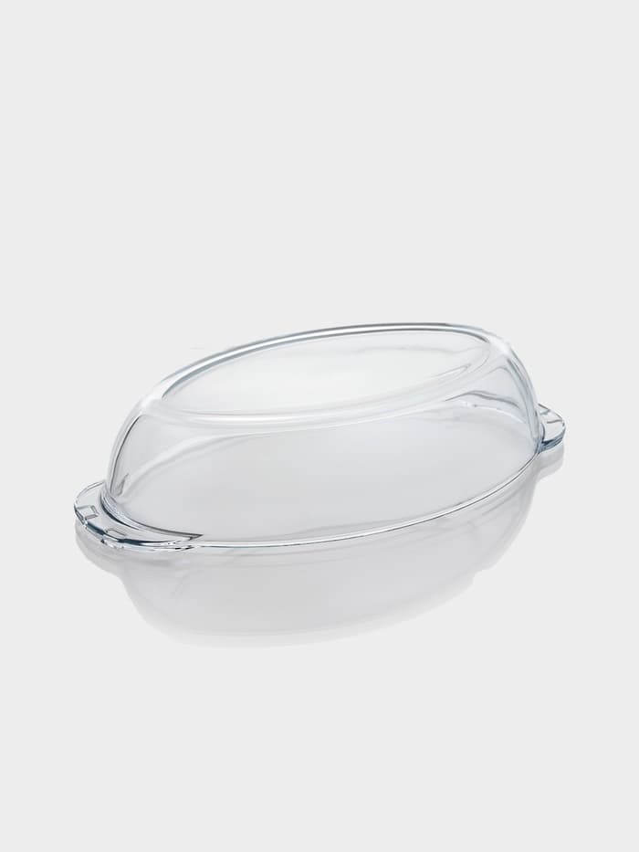 Утятница Paşabahçe Borcam, 2 л, с крышкой-формой, жаропрочное стекло, прозрачная