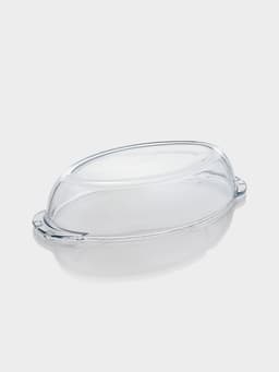 Утятница Paşabahçe Borcam, 2 л, с крышкой-формой, жаропрочное стекло, прозрачная