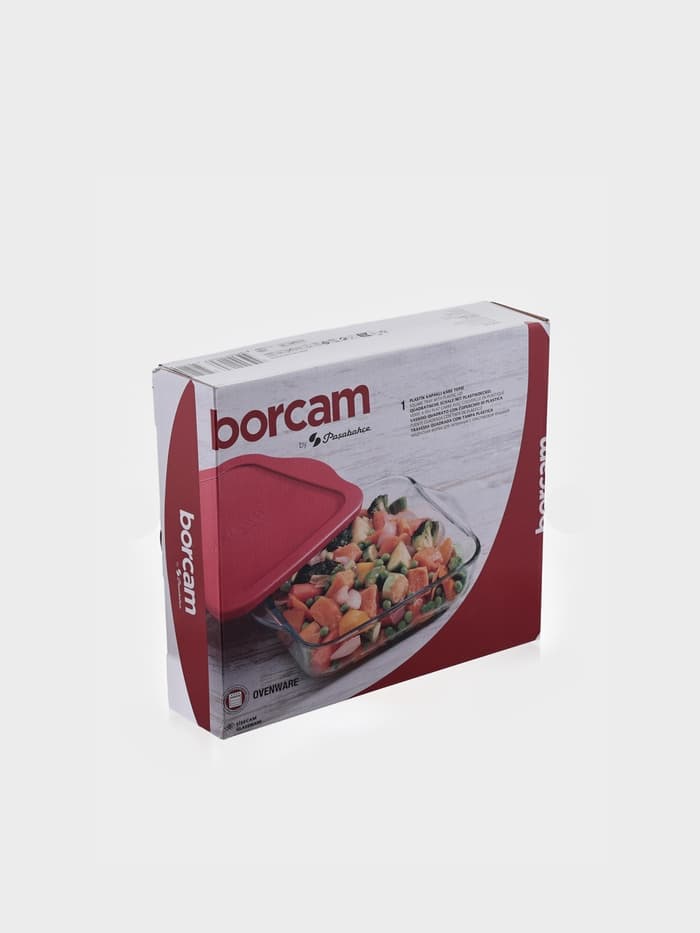 Форма для запекания Paşabahçe Borcam, 2 л, 25.6×22 см, с крышкой, квадратная, жаропрочное стекло, прозрачная