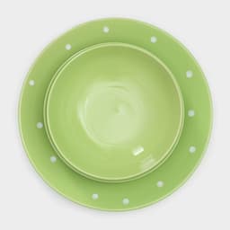 Тарелки Доляна «Зелёный горох», 18 предметов: 6 тарелок d=19 см, 6 тарелок d=27 см, 6 мисок d=19 см, керамика, зелёные