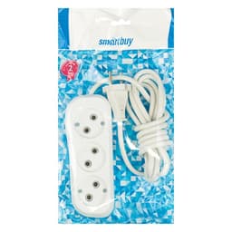 Удлинитель сетевой Smartbuy, 3 розетки, 2 м, 2200 Вт, ПВС 2×1 мм2, 10 А, без заземления, белый