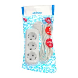 Удлинитель сетевой Smartbuy, 3 розетки, 3 м, 3500 Вт, ПВС 3×1 мм2, 16 А, с заземлением, белый