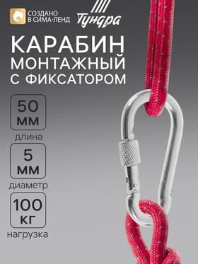 Карабин монтажный с фиксатором ТУНДРА krep, DIN5299D, 5×50 мм, оцинкованный
