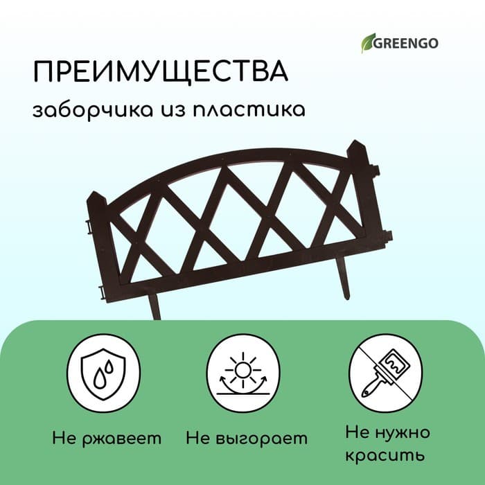 Ограждение декоративное, 35×232 см, 4 секции, пластик, коричневое, MODERN, Greengo