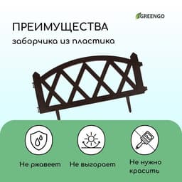 Ограждение декоративное, 35×232 см, 4 секции, пластик, коричневое, MODERN, Greengo