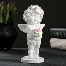 Фигурка гипс «Ангелочек с розочкой», 15×7.5×7.5 см