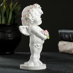 Фигурка гипс «Ангелочек с розочкой», 15×7.5×7.5 см