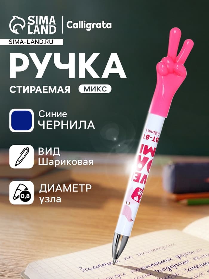 Стираемая ручка «Жест», шариковая, синий стержень, узел 0.8 мм, МИКС