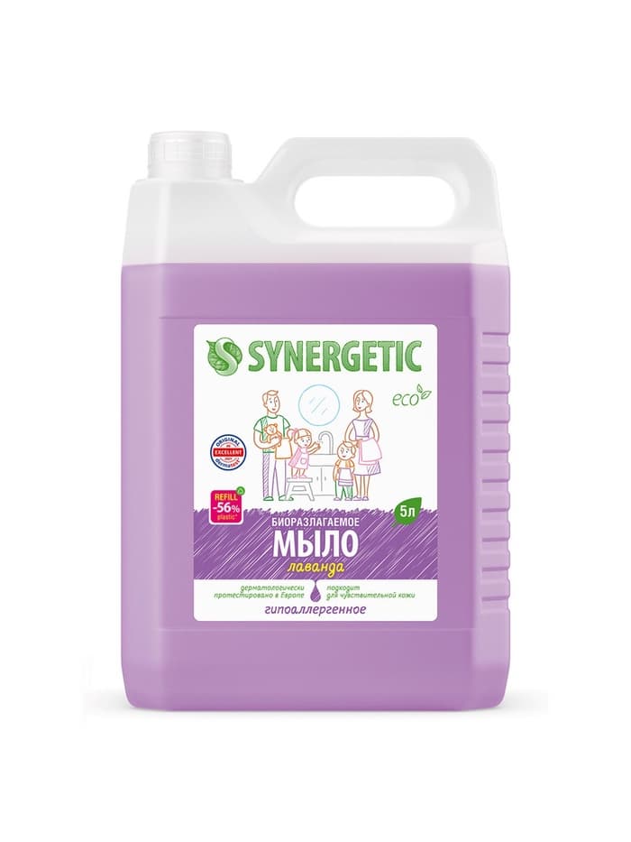 Жидкое мыло Synergetic «Лаванда», гипоаллергенное, 5 л