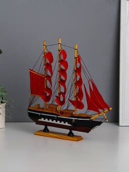Сувенирная модель корабля «Флора», борта чёрные с белой полосой, паруса алые, 32×6.5×31 см
