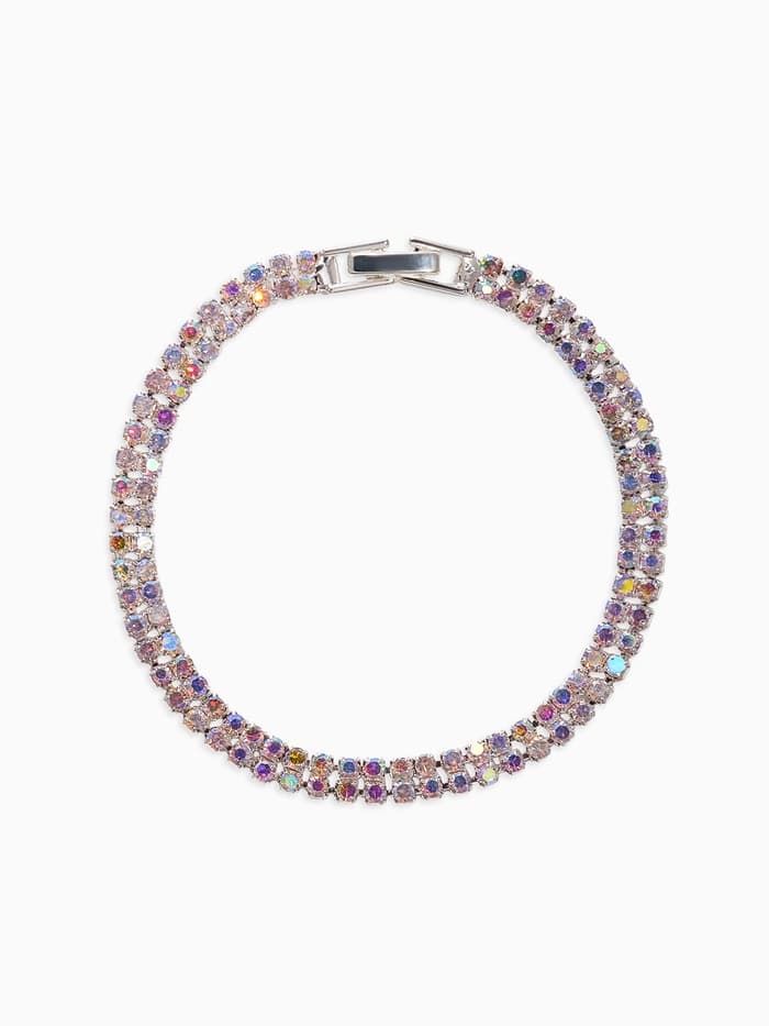 Браслет со стразами «Лёд. Элегантность», L=18 см, 2 ряда, радужный в серебре