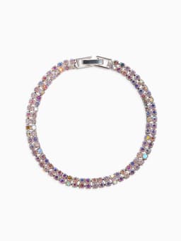 Браслет со стразами «Лёд. Элегантность», L=18 см, 2 ряда, радужный в серебре