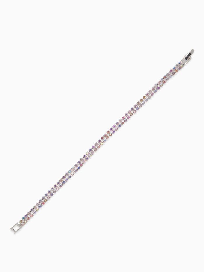 Браслет со стразами «Лёд. Элегантность», L=18 см, 2 ряда, радужный в серебре