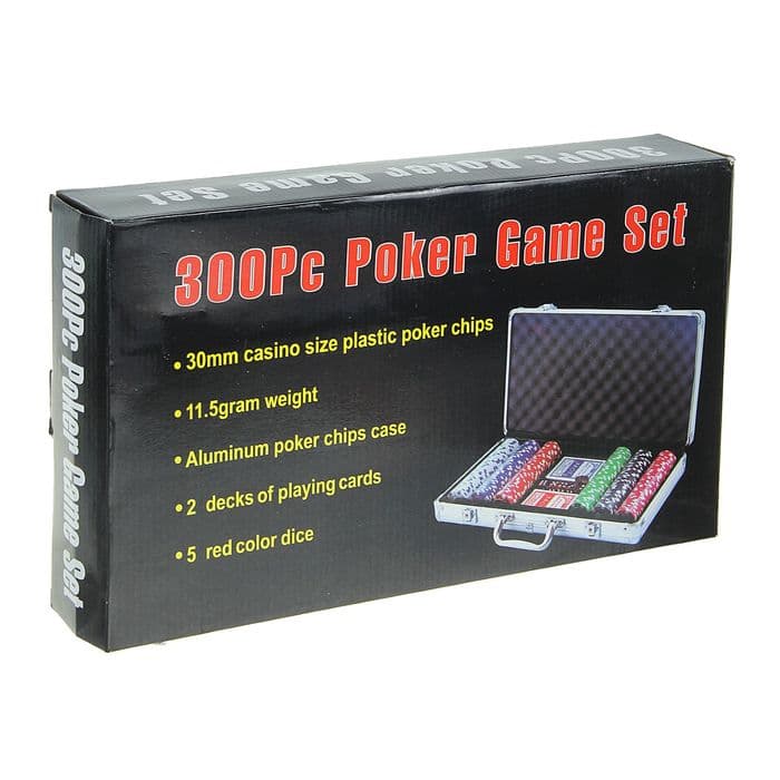 Покер в металлическом кейсе (2 колоды, фишки 300 шт. с/номиналом, 5 кубиков), 21×39.5 см