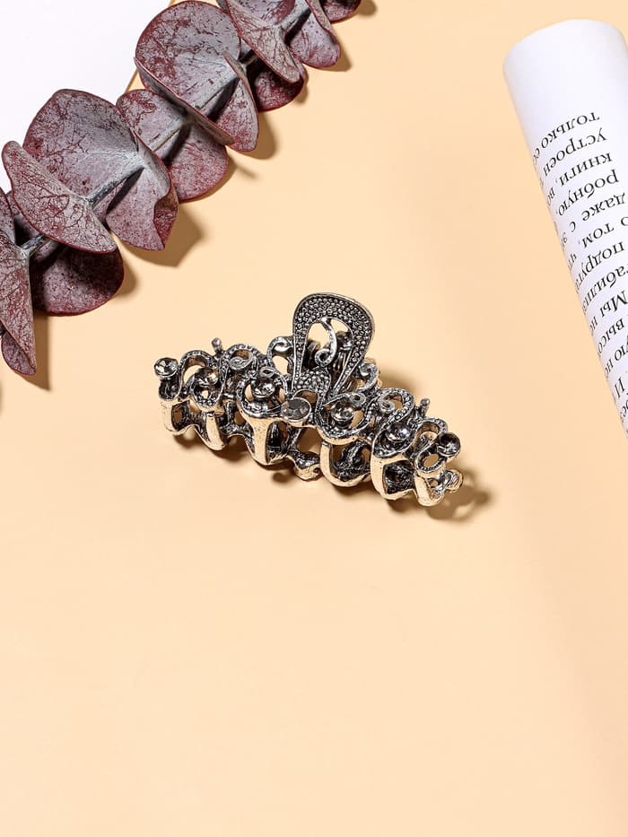 Крабик для волос «Ночной бриз», узоры, 4.5 см, серебристый