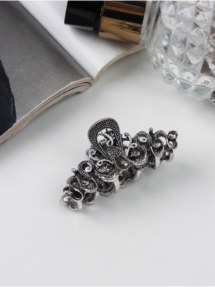 Крабик для волос «Ночной бриз», узоры, 4.5 см, серебристый