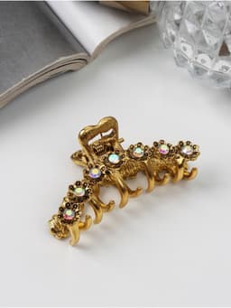 Крабик для волос «Каспиан», цветочки, 5 см, золотистый