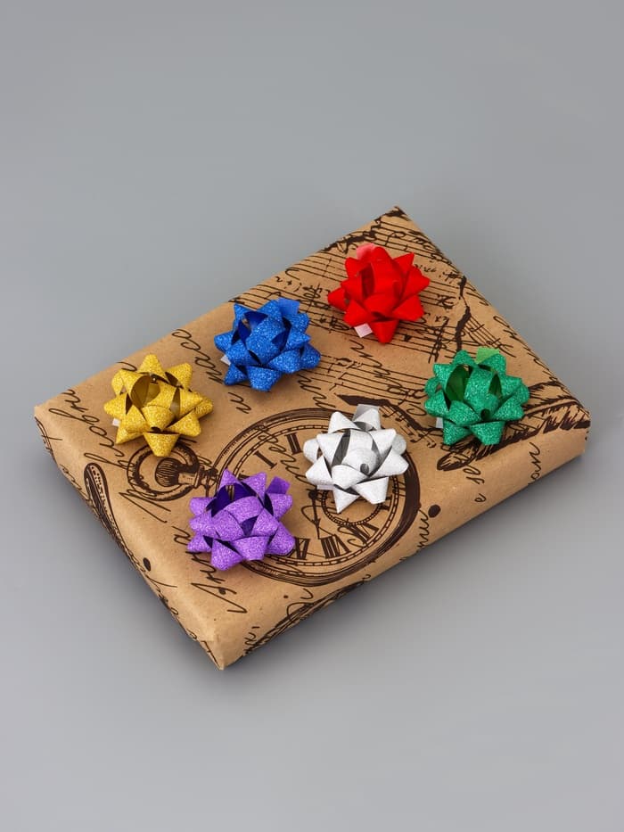 Подарочный Бант - звезда №3.5, с блестками, для упаковки подарков, набор 8 шт., МИКС