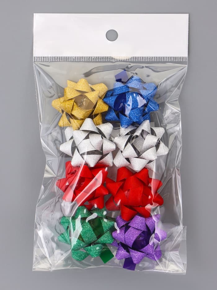 Подарочный Бант - звезда №3.5, с блестками, для упаковки подарков, набор 8 шт., МИКС