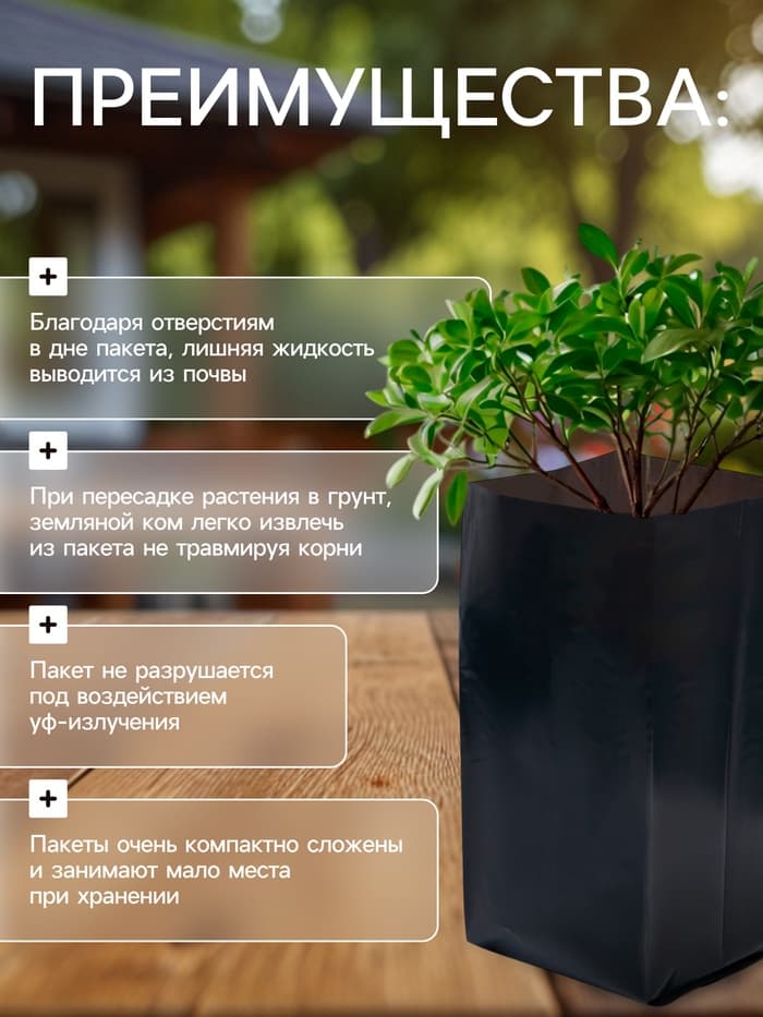 Пакет для рассады, 3 л, 11×30 см, полиэтилен, толщина 60 мкм, с перфорацией, чёрный, Greengo